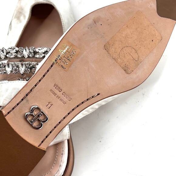 BEAUTIISOLES Cathy Flats 11 White Satin Jewel Ankle Strap Bridal Wedding - Picture 3 of 9